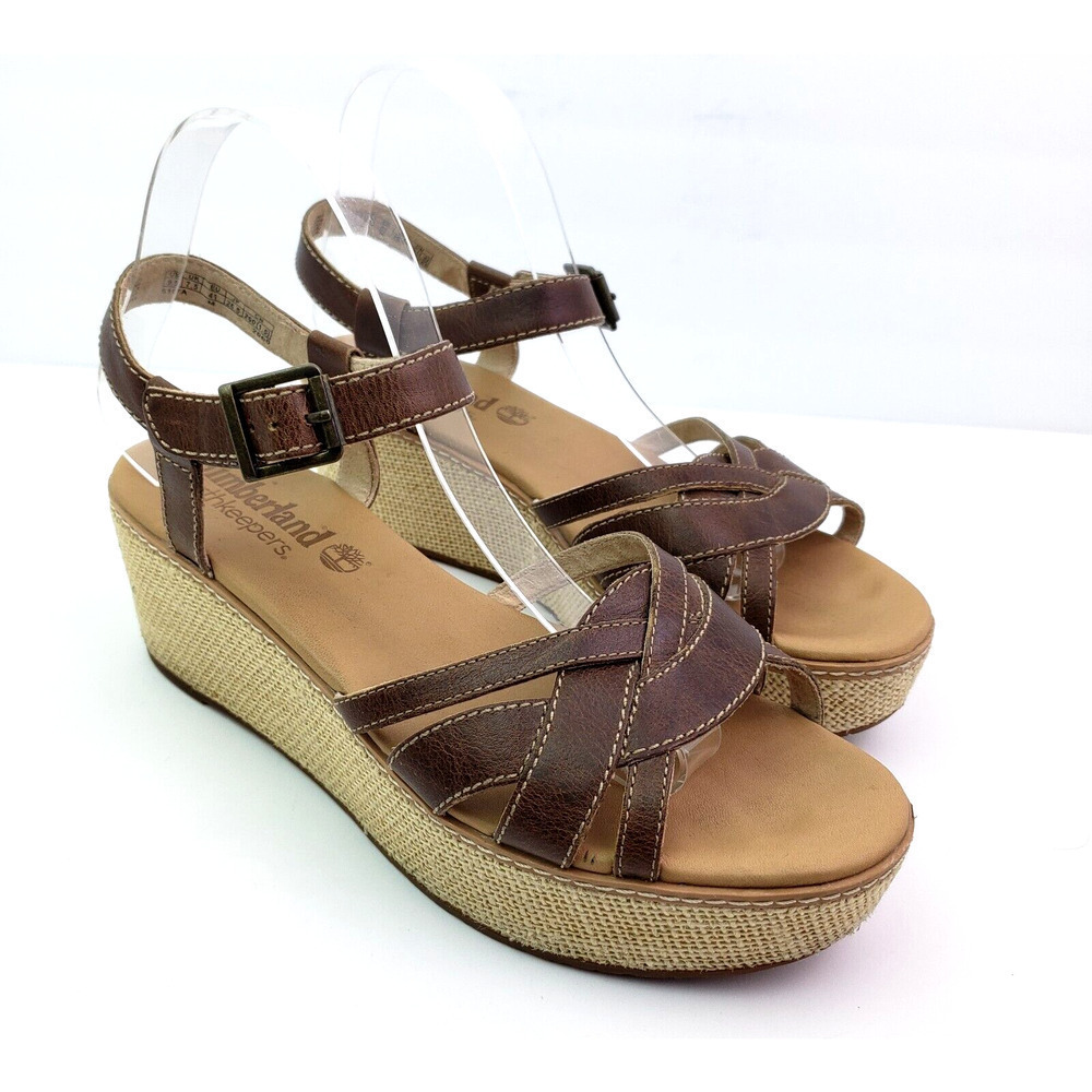 Timberland EarthKeepers Womens Size 9.5 Brown Leather Strappy Platform Sandals